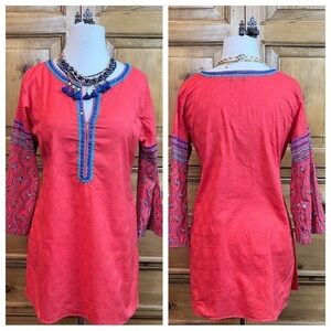 WATERMELON Cotton Tunic, Embellished W/ Mirrors & Embroidery | Size 8